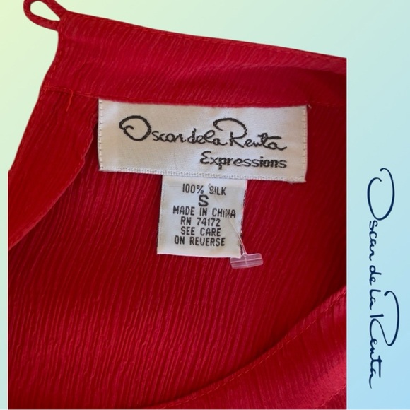 Oscar de la Renta, Vibrant Red Silk Top - Picture 8 of 11